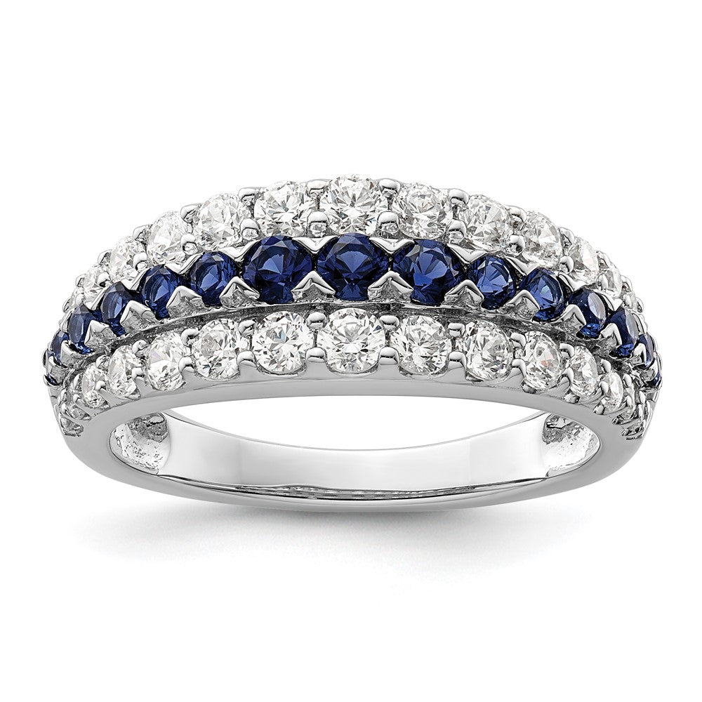 14K White Gold Lab Grown Diamond VS/SI FGH & Cr Blue Sapphire Ring