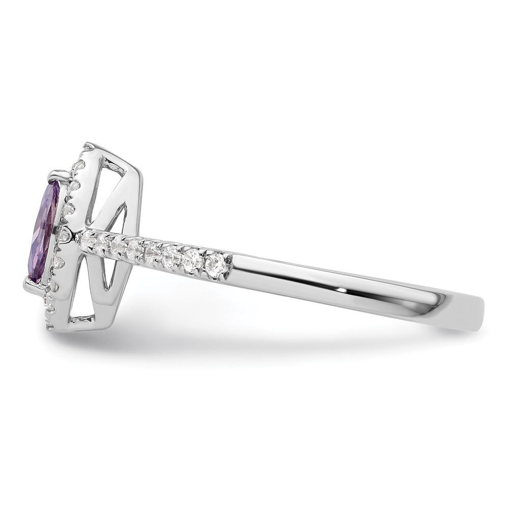 14K White Gold Lab Grown VS/SI FGH Dia and Amethyst Ring