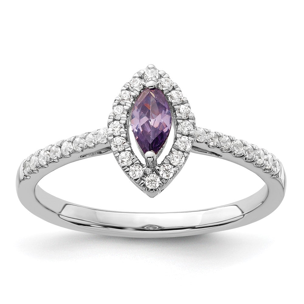 14K White Gold Lab Grown VS/SI FGH Dia and Amethyst Ring