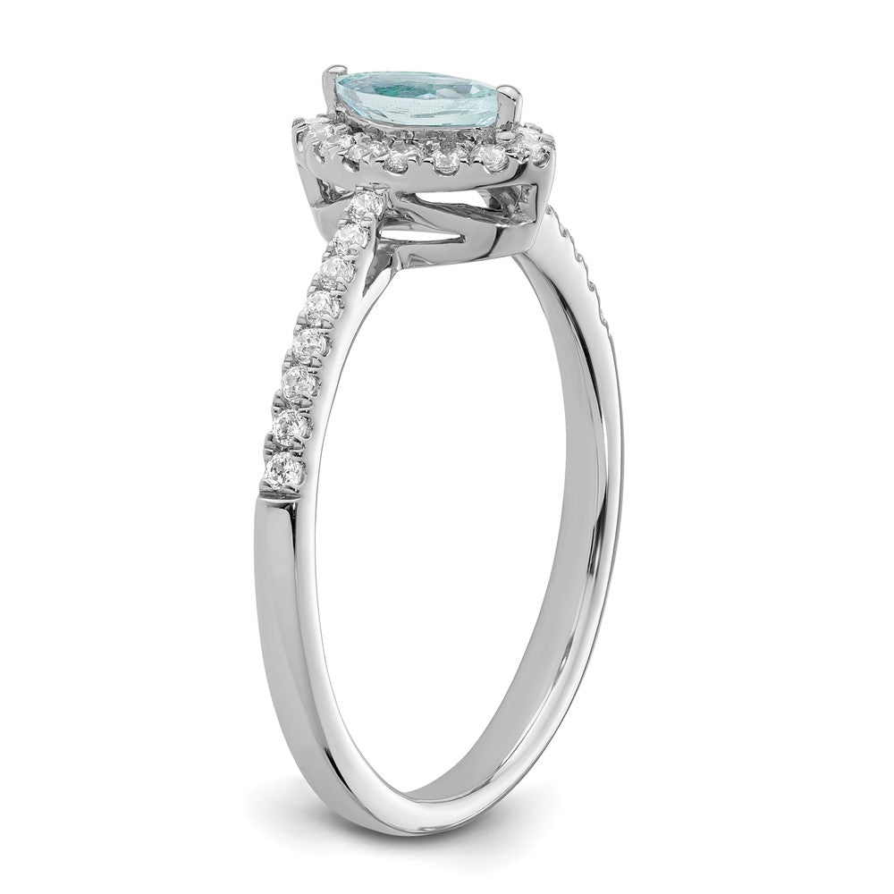 14K White Gold Lab Grown VS/SI FGH Dia and Aquamarine Ring