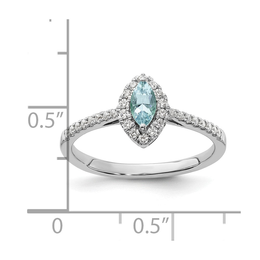 14K White Gold Lab Grown VS/SI FGH Dia and Aquamarine Ring