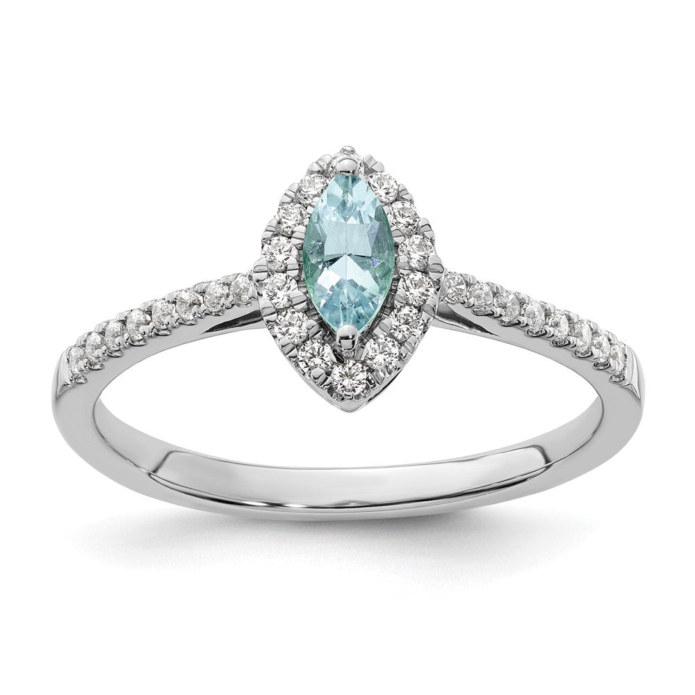 14K White Gold Lab Grown VS/SI FGH Dia and Aquamarine Ring