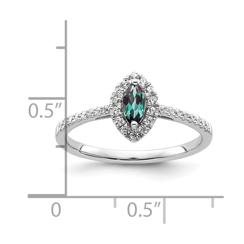 14K White Gold Lab Grown VS/SI FGH Dia and Created Alexandrite Ring