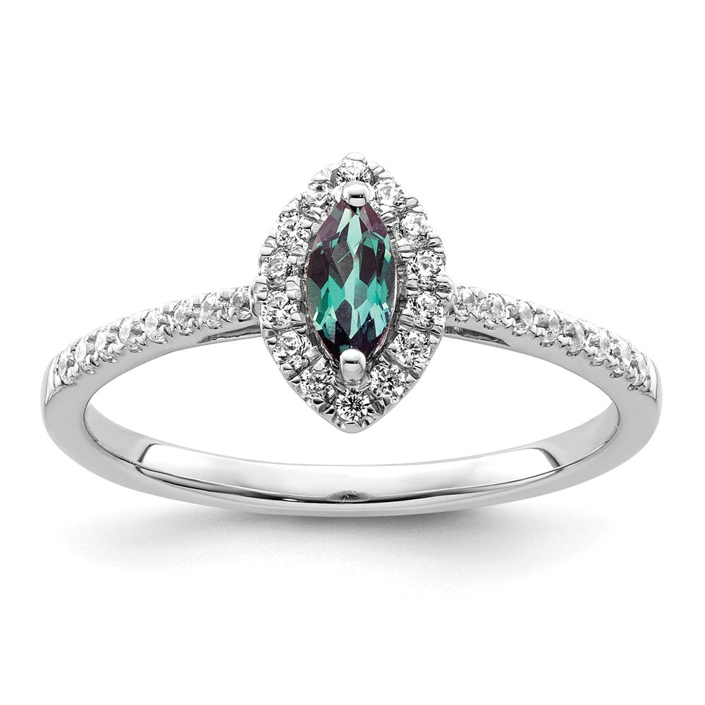 14K White Gold Lab Grown VS/SI FGH Dia and Created Alexandrite Ring