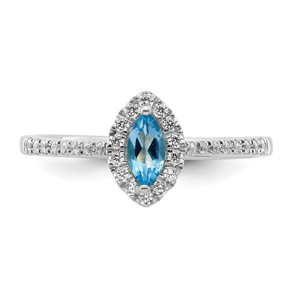 14K White Gold Lab Grown VS/SI FGH Dia and Blue Topaz Ring