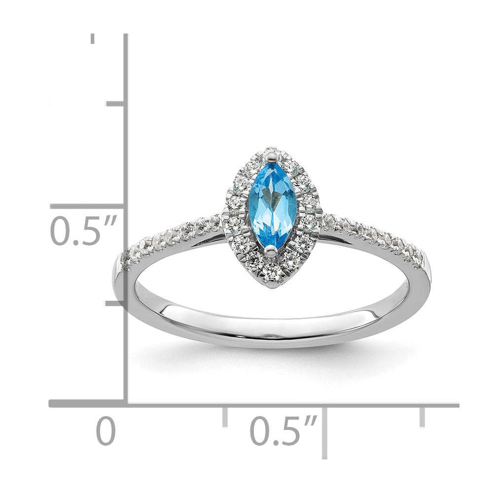 14K White Gold Lab Grown VS/SI FGH Dia and Blue Topaz Ring