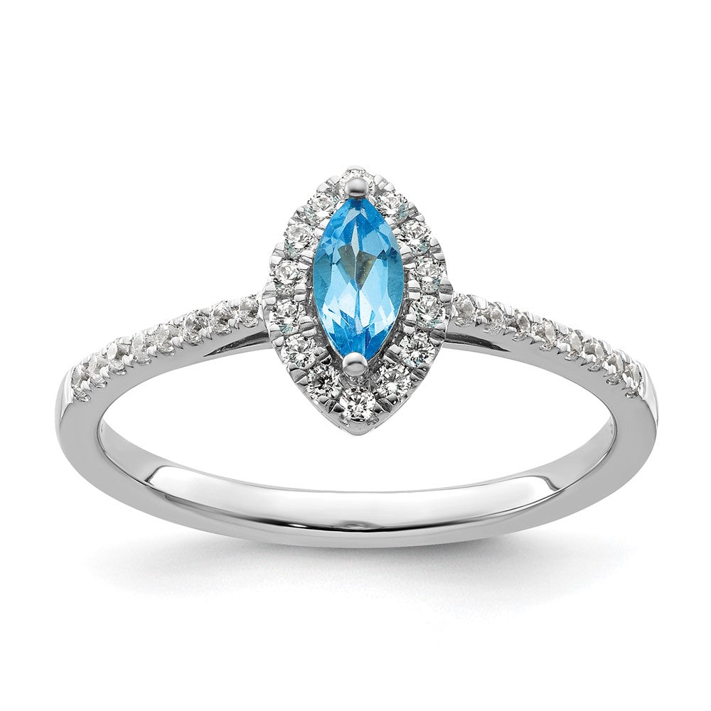 14K White Gold Lab Grown VS/SI FGH Dia and Blue Topaz Ring