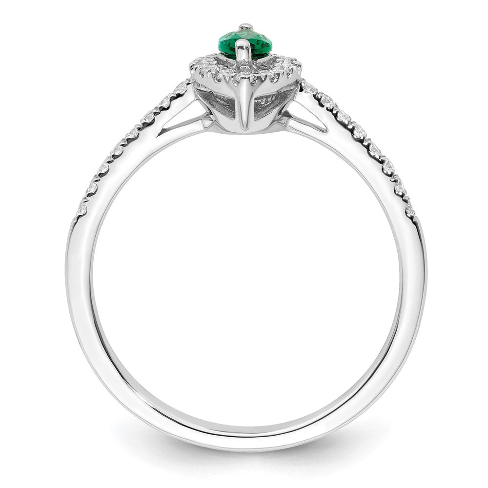 14K White Gold Lab Grown VS/SI FGH Dia and Created Emerald Ring