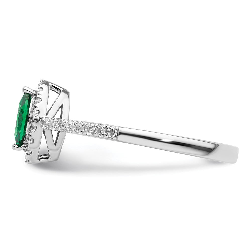 14K White Gold Lab Grown VS/SI FGH Dia and Created Emerald Ring