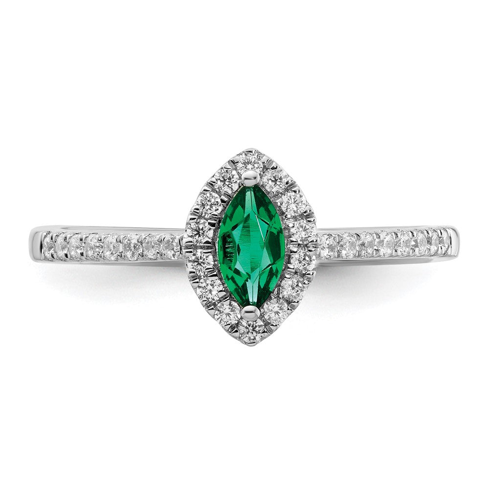 14K White Gold Lab Grown VS/SI FGH Dia and Created Emerald Ring