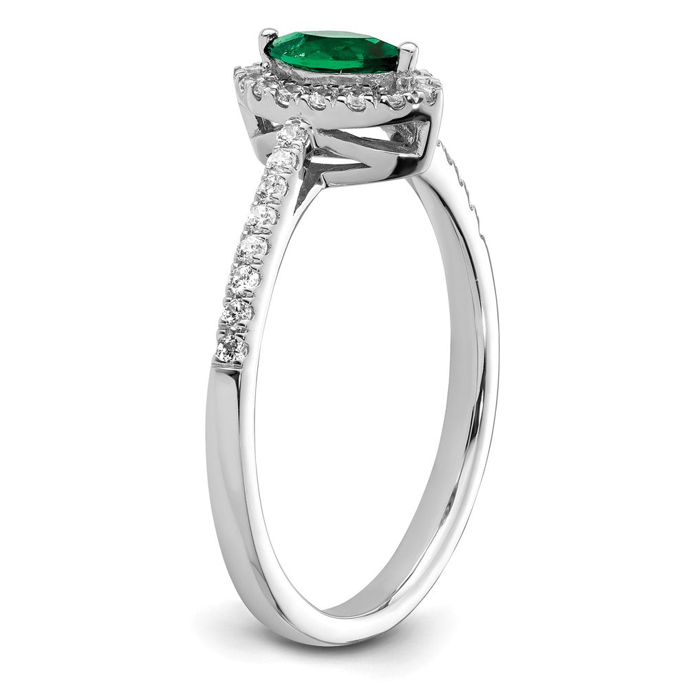 14K White Gold Lab Grown VS/SI FGH Dia and Created Emerald Ring