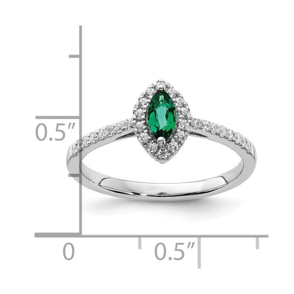 14K White Gold Lab Grown VS/SI FGH Dia and Created Emerald Ring