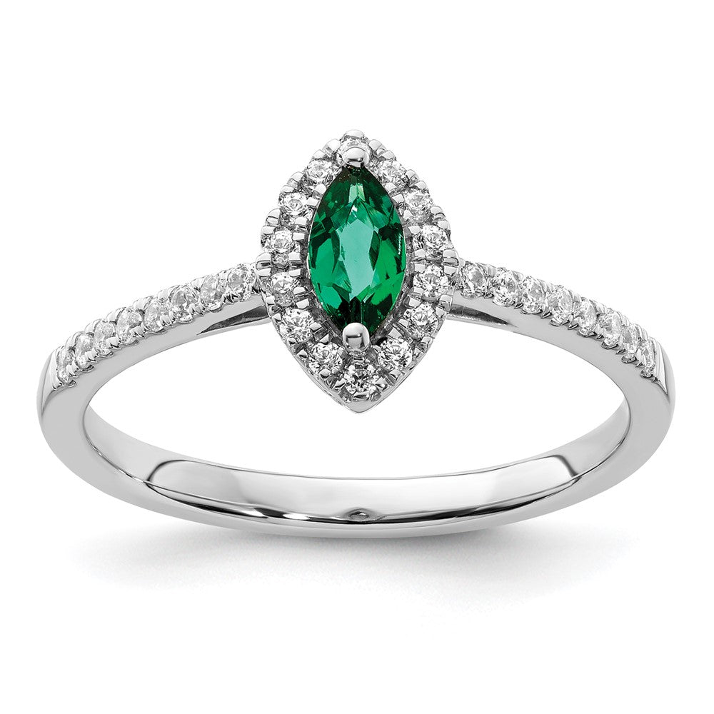 14K White Gold Lab Grown VS/SI FGH Dia and Created Emerald Ring