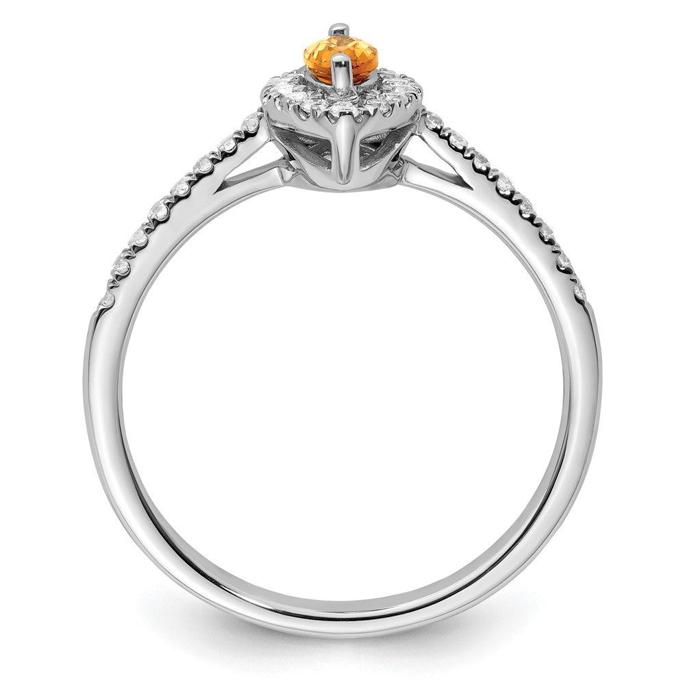 14K White Gold Lab Grown VS/SI FGH Dia and Citrine Ring