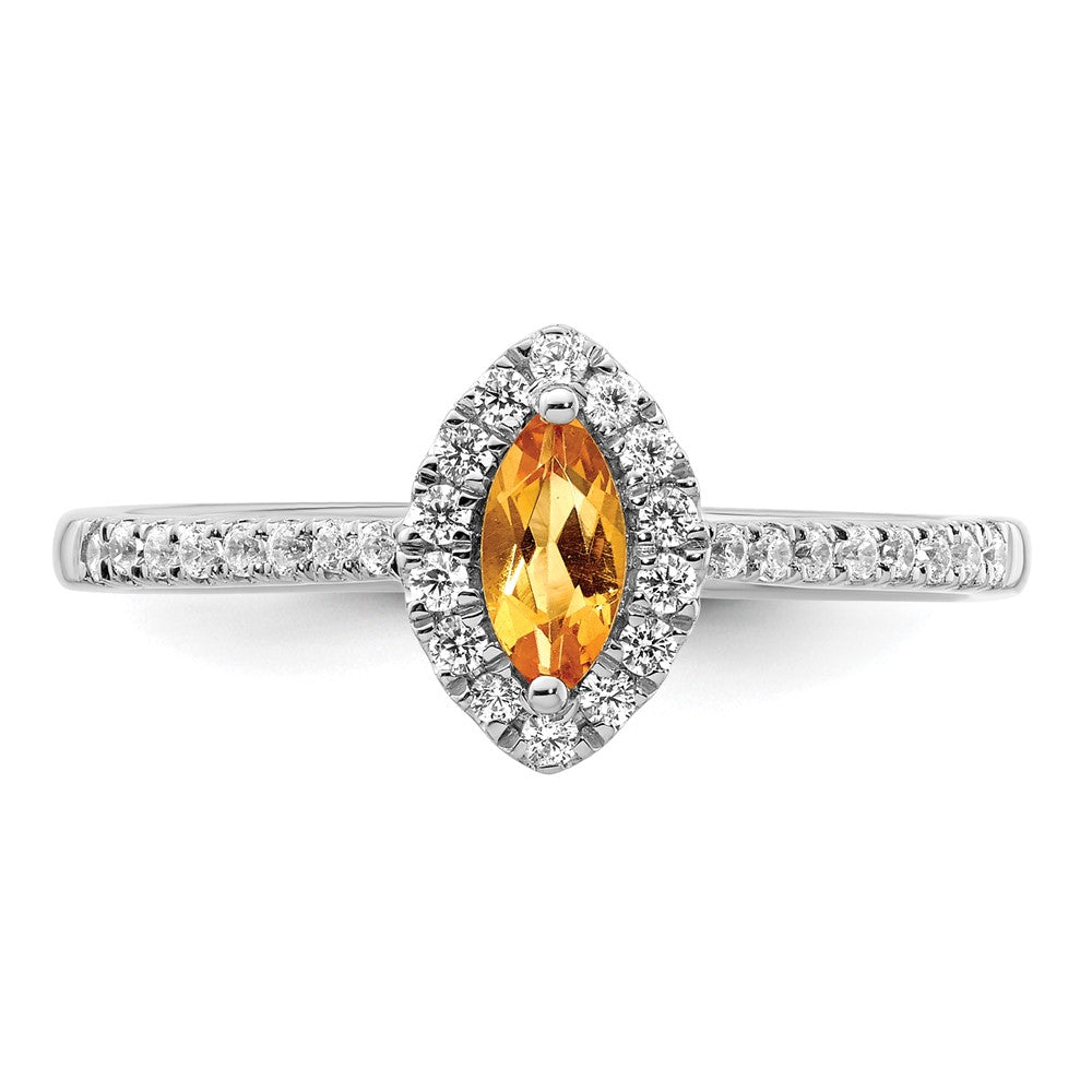 14K White Gold Lab Grown VS/SI FGH Dia and Citrine Ring