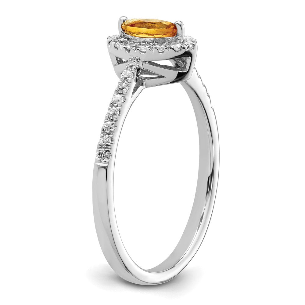 14K White Gold Lab Grown VS/SI FGH Dia and Citrine Ring