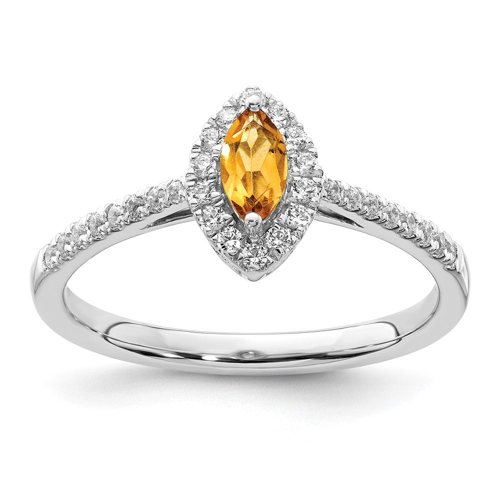 14K White Gold Lab Grown VS/SI FGH Dia and Citrine Ring