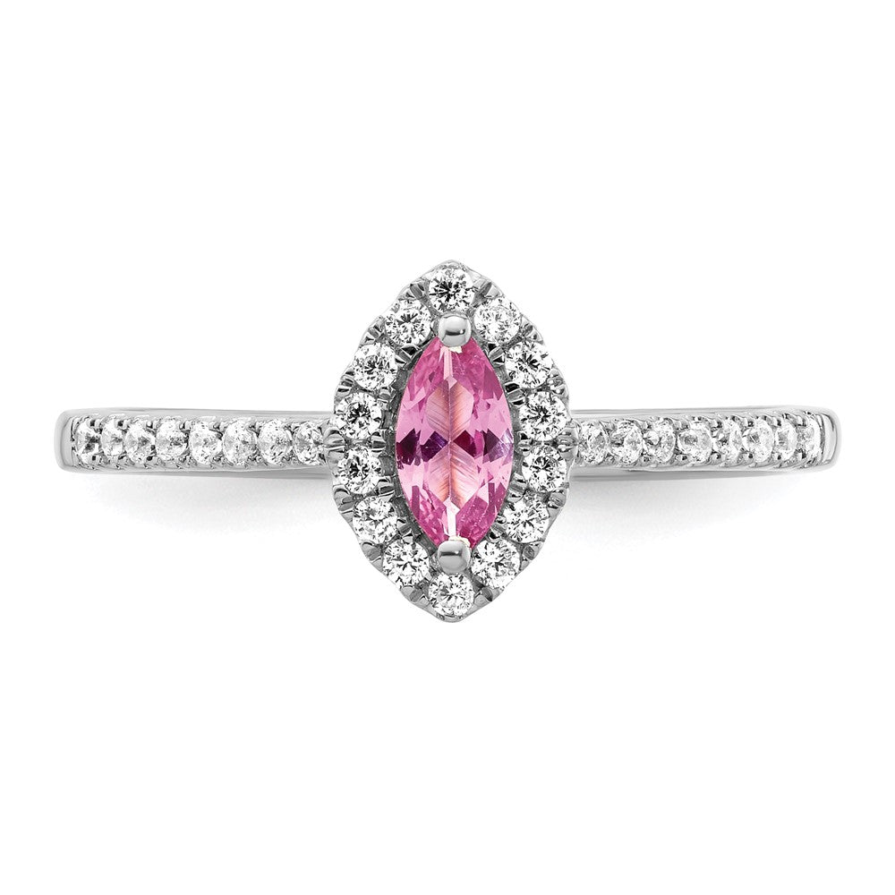 14K White Gold Lab Grown VS/SI FGH Dia and Created Pink Sapphire Ring