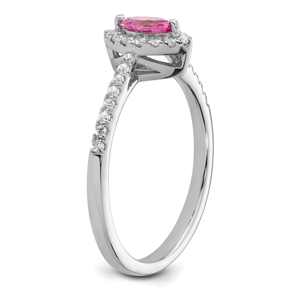 14K White Gold Lab Grown VS/SI FGH Dia and Created Pink Sapphire Ring