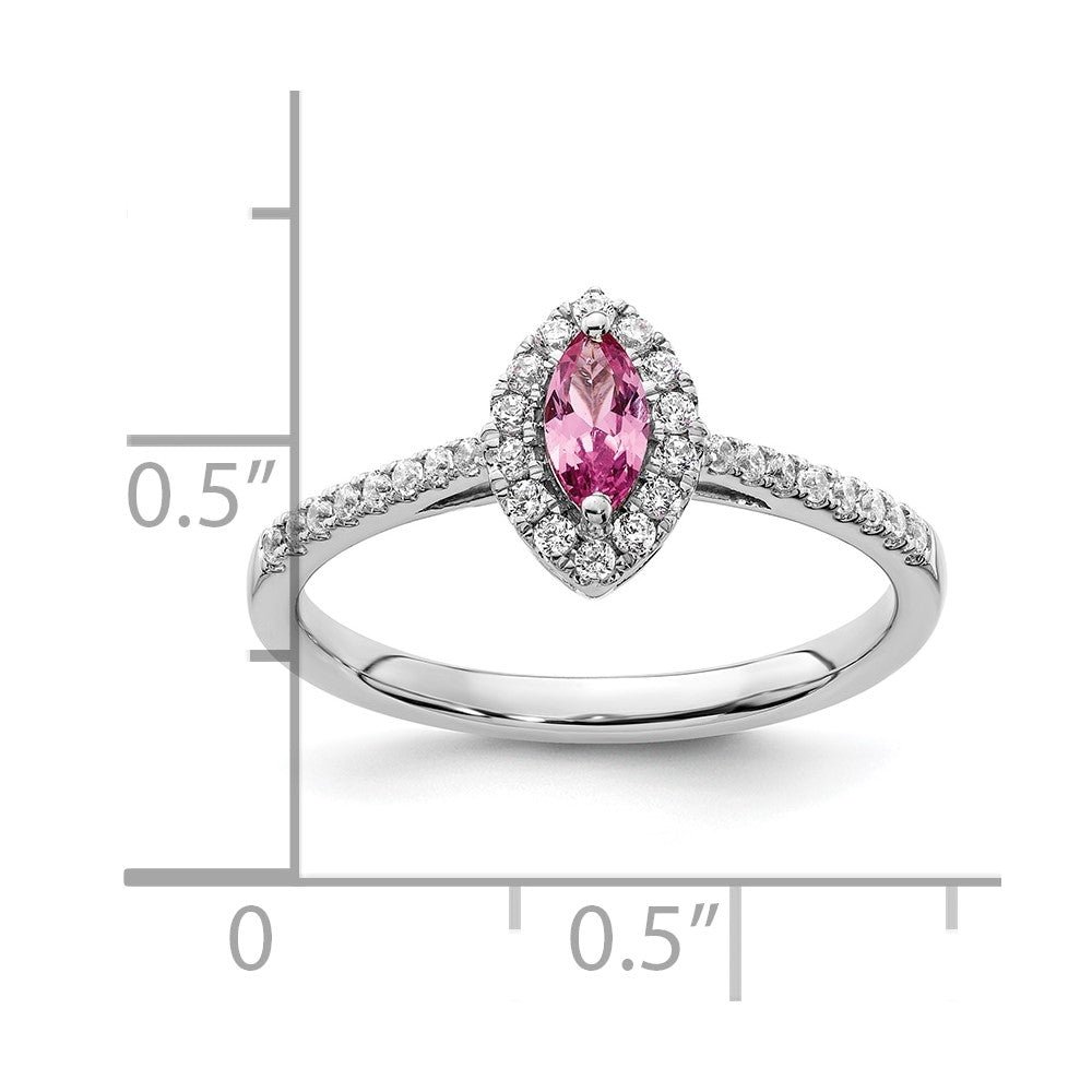 14K White Gold Lab Grown VS/SI FGH Dia and Created Pink Sapphire Ring