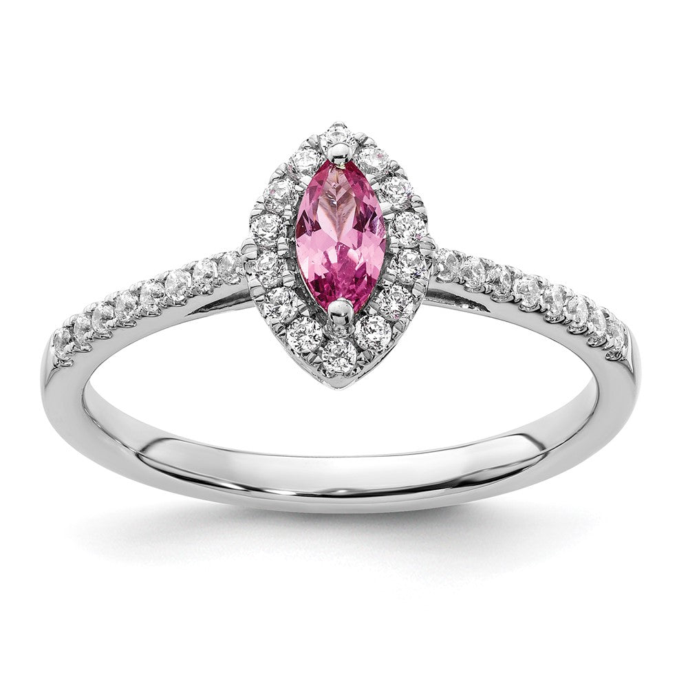 14K White Gold Lab Grown VS/SI FGH Dia and Created Pink Sapphire Ring