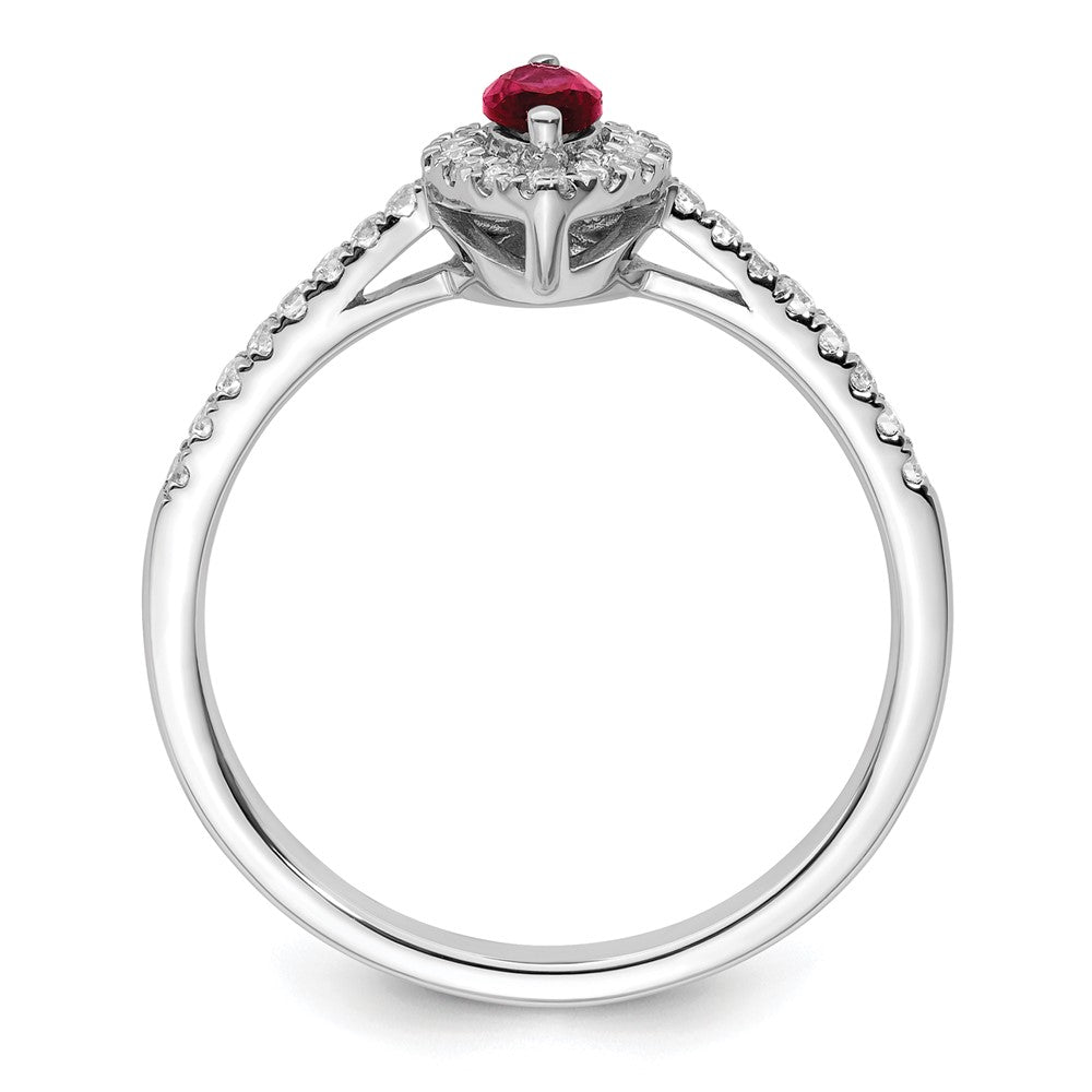 14K White Gold Lab Grown VS/SI FGH Dia and Created Ruby Ring