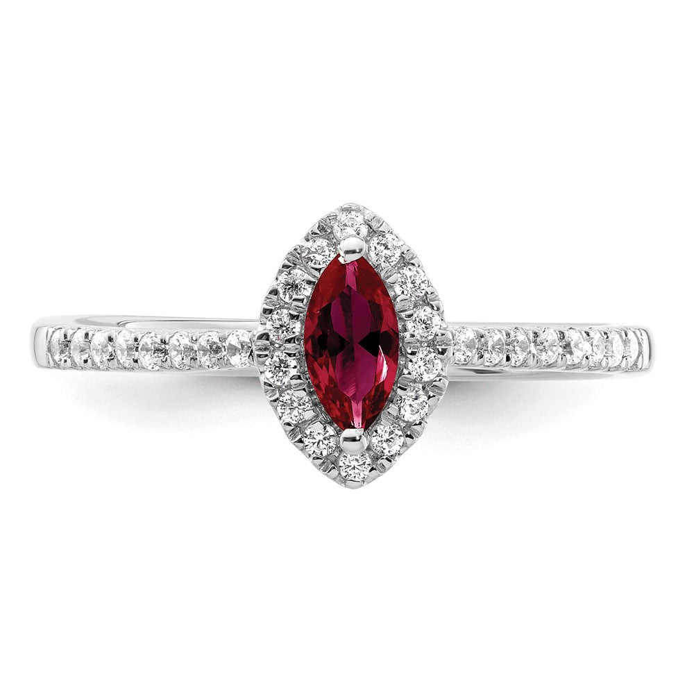 14K White Gold Lab Grown VS/SI FGH Dia and Created Ruby Ring