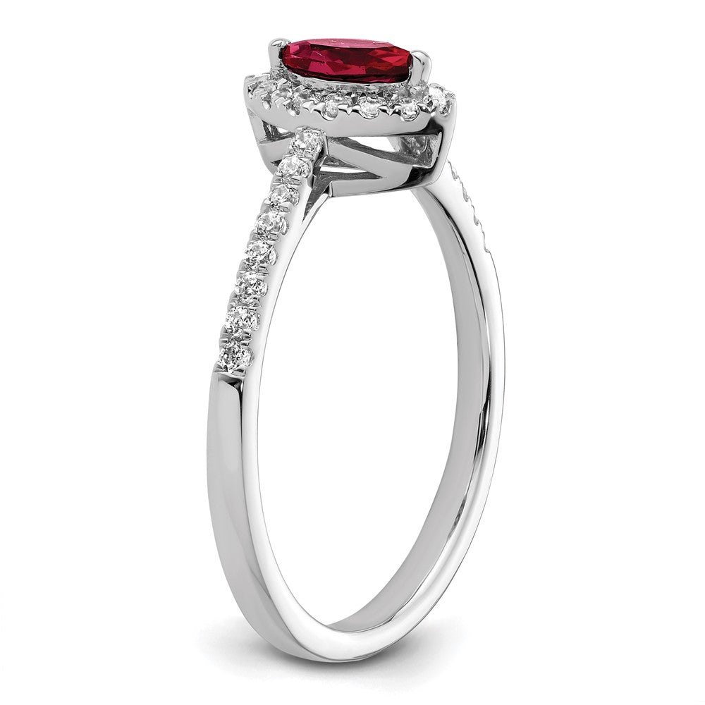 14K White Gold Lab Grown VS/SI FGH Dia and Created Ruby Ring