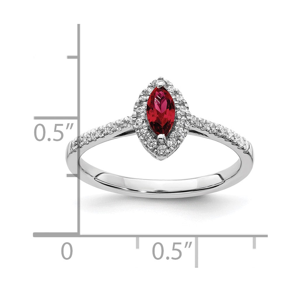 14K White Gold Lab Grown VS/SI FGH Dia and Created Ruby Ring