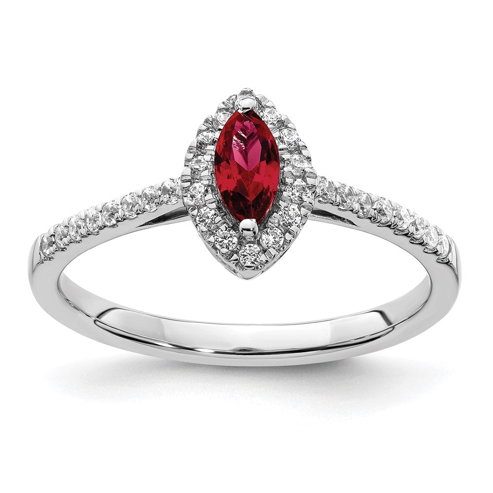 14K White Gold Lab Grown VS/SI FGH Dia and Created Ruby Ring