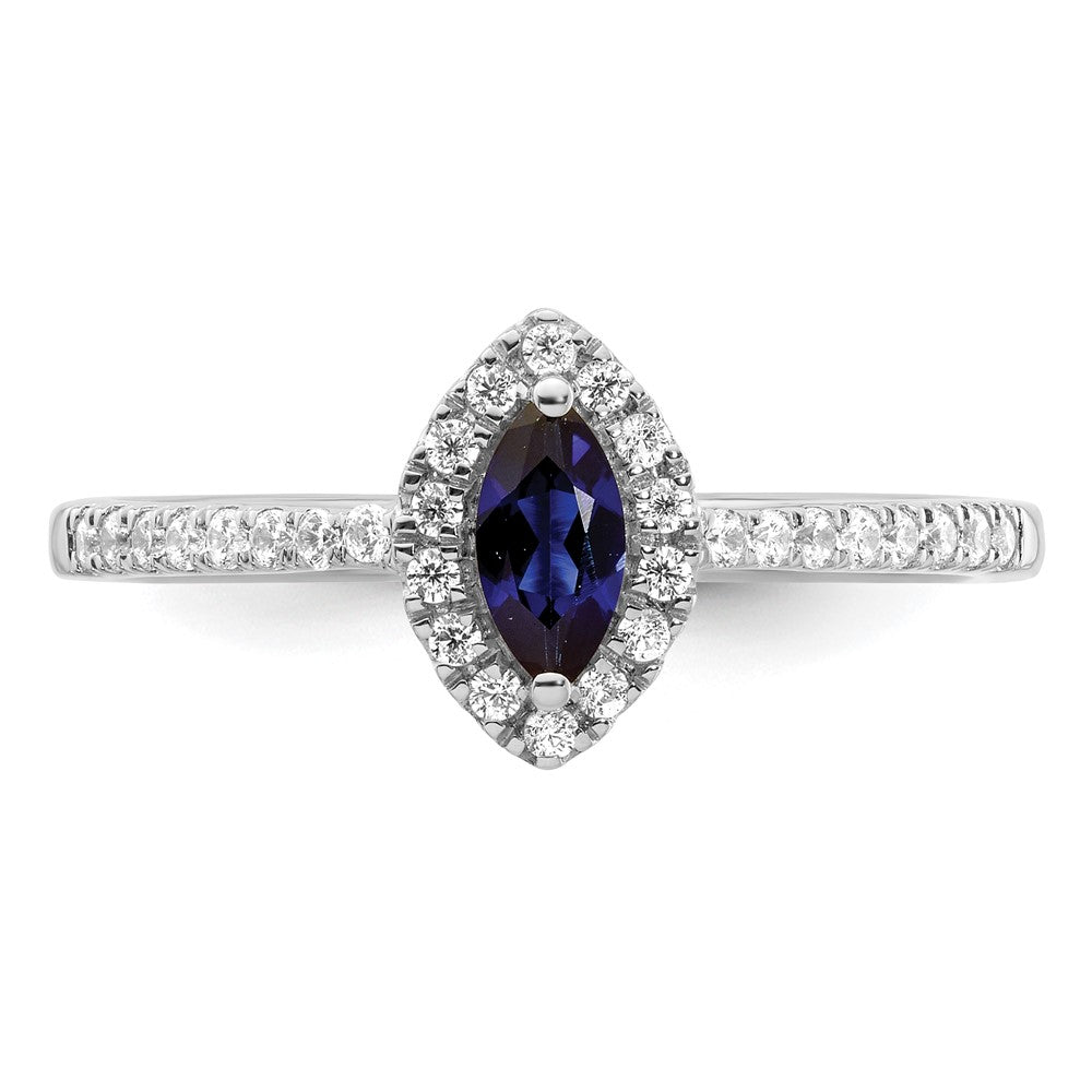 14K White Gold Lab Grown VS/SI FGH Dia and Created Blue Sapphire Ring