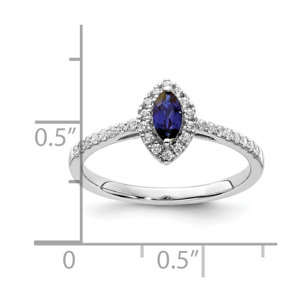 14K White Gold Lab Grown VS/SI FGH Dia and Created Blue Sapphire Ring