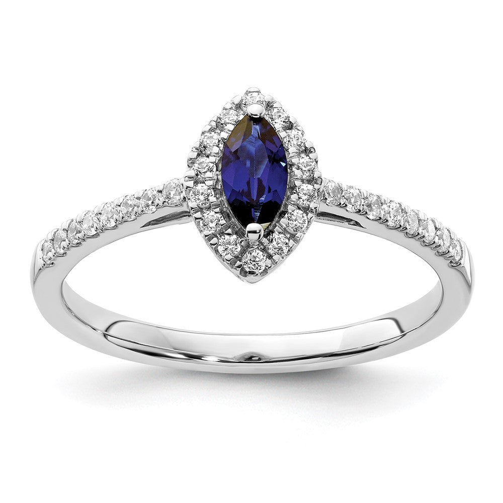 14K White Gold Lab Grown VS/SI FGH Dia and Created Blue Sapphire Ring