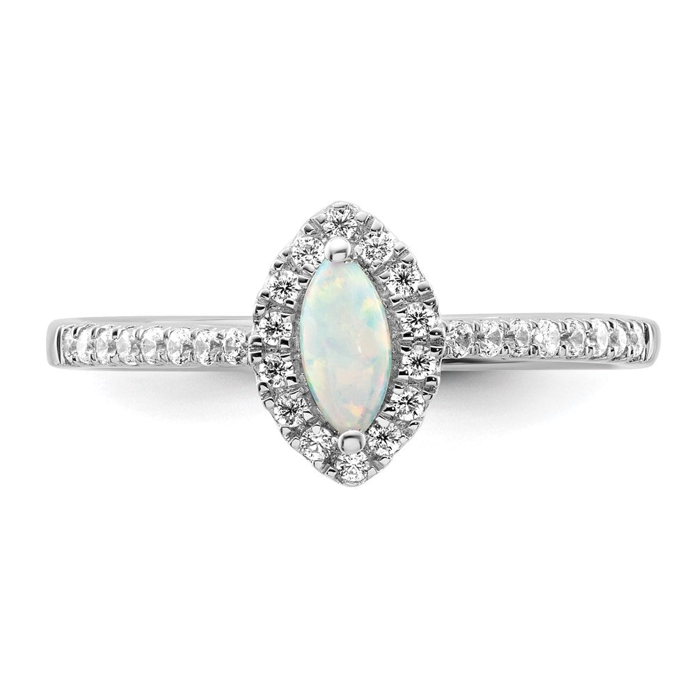 14K White Gold Lab Grown VS/SI FGH Dia and Created Opal Ring