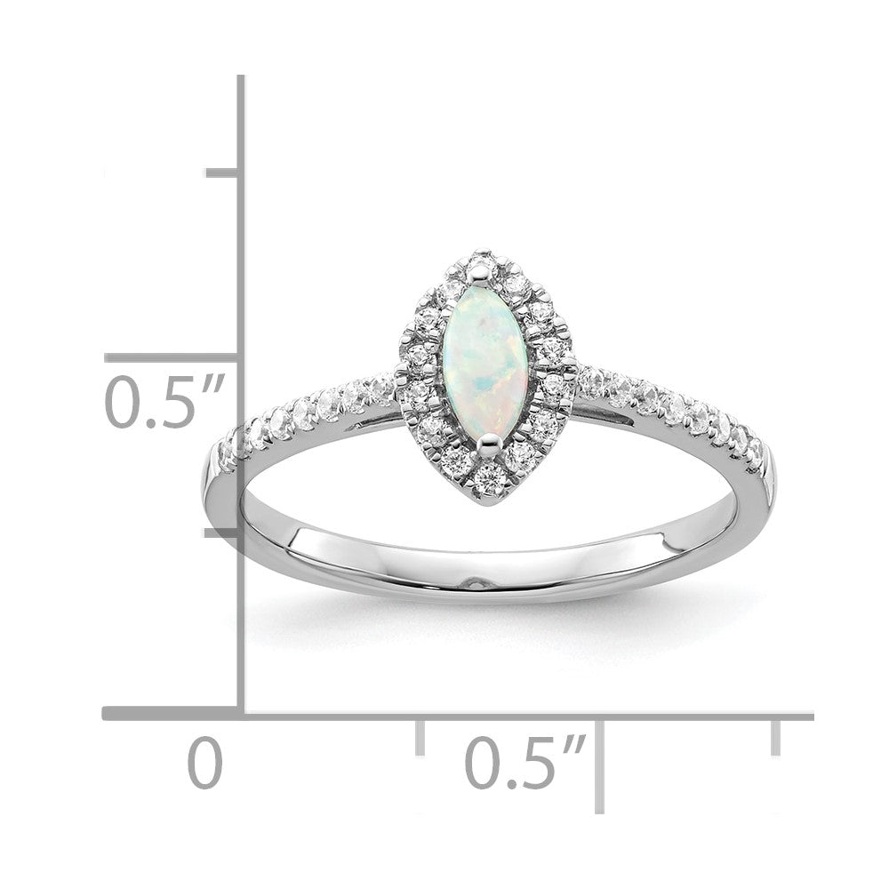 14K White Gold Lab Grown VS/SI FGH Dia and Created Opal Ring