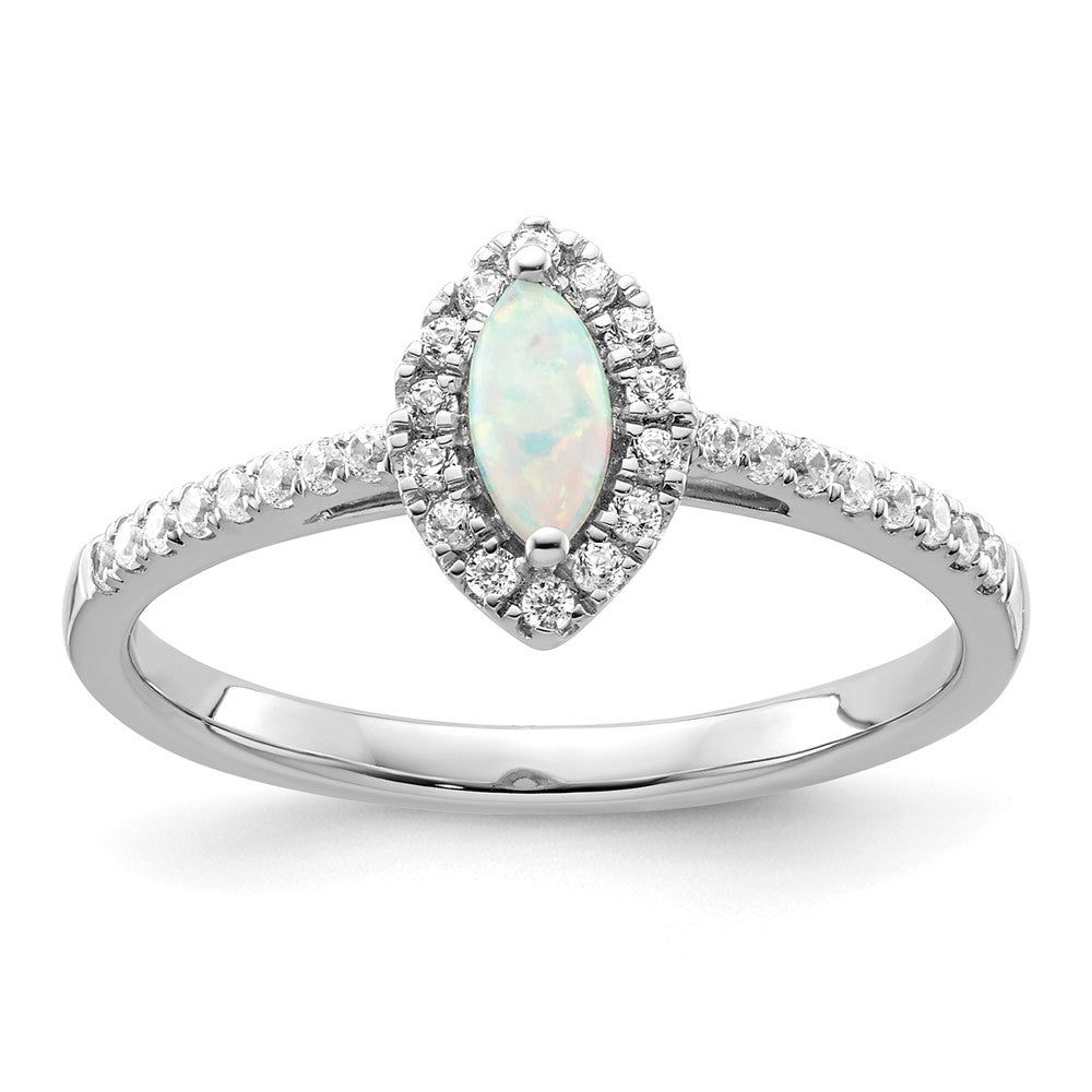 14K White Gold Lab Grown VS/SI FGH Dia and Created Opal Ring