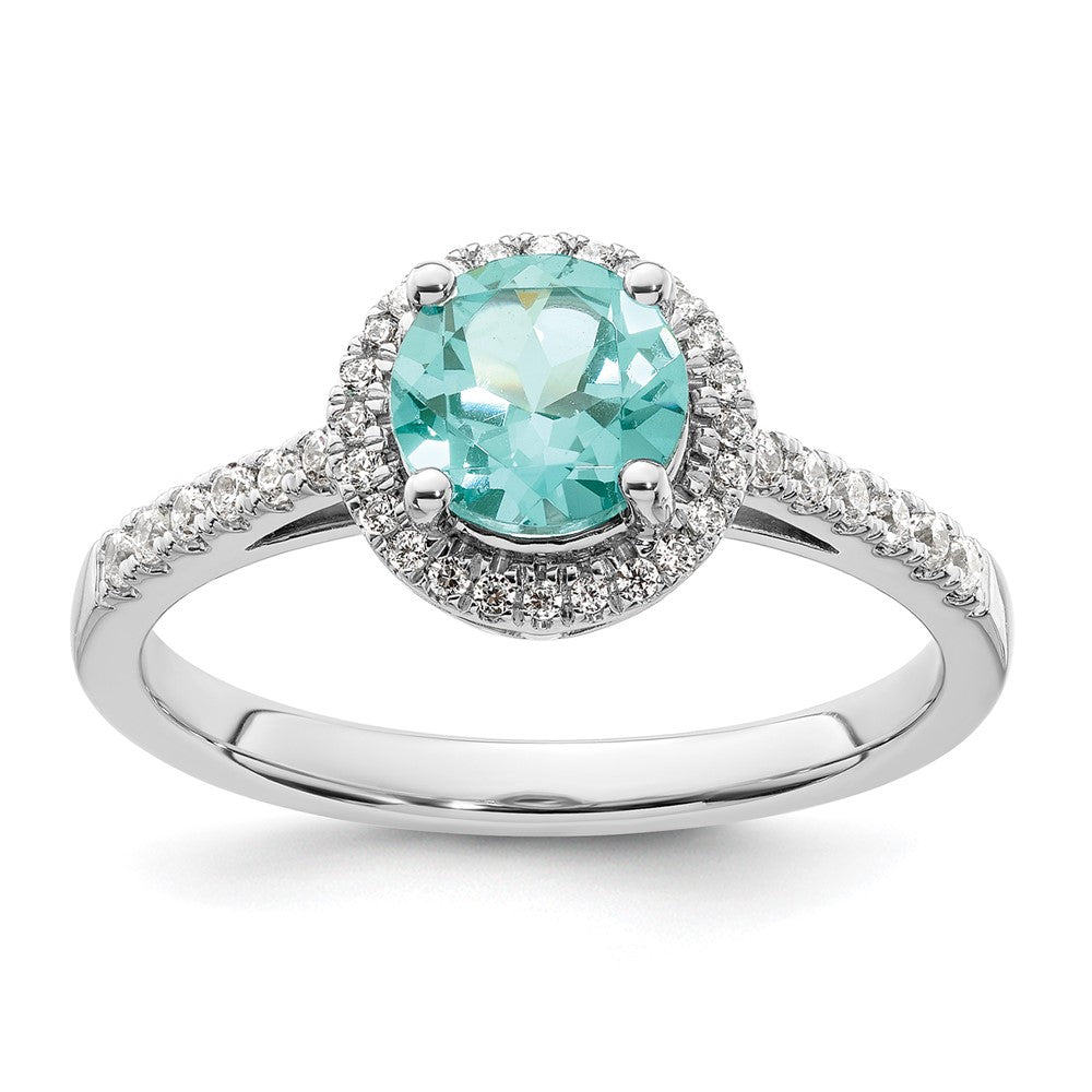 14K White Gold Pure Serenity Lab Grown Diamond Round Created Paraiba Ring