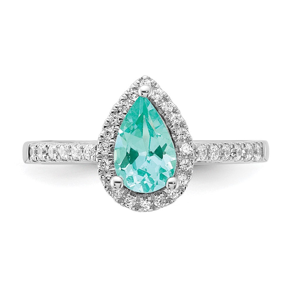 14K White Gold Pure Serenity Lab Grown Diamond Pear Created Paraiba Ring