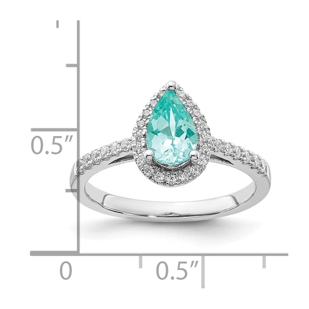 14K White Gold Pure Serenity Lab Grown Diamond Pear Created Paraiba Ring