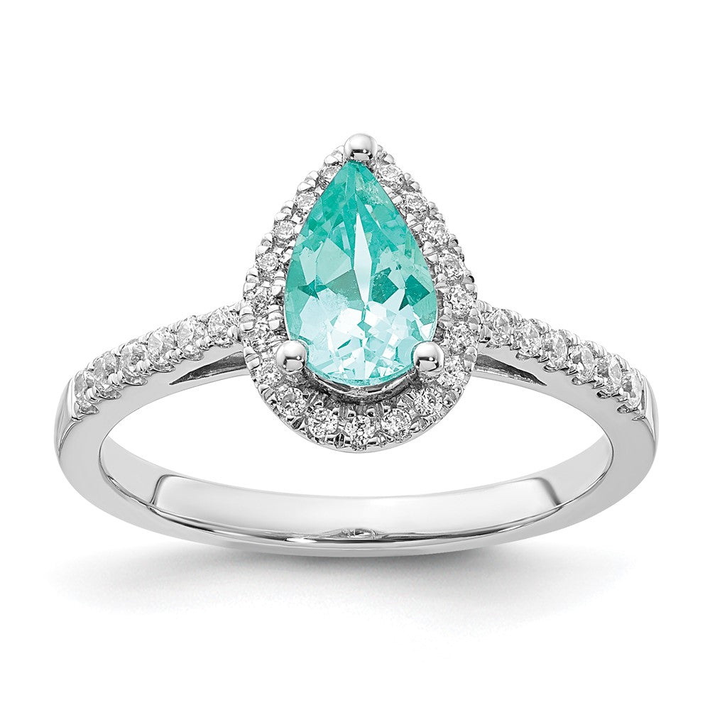 14K White Gold Pure Serenity Lab Grown Diamond Pear Created Paraiba Ring