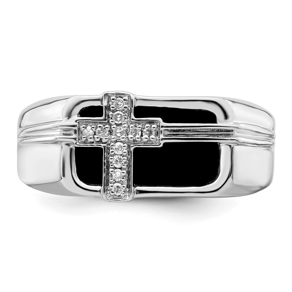 14K White Gold Lab Grown VS/SI FGH Dia Black Onyx Cross Men's Ring