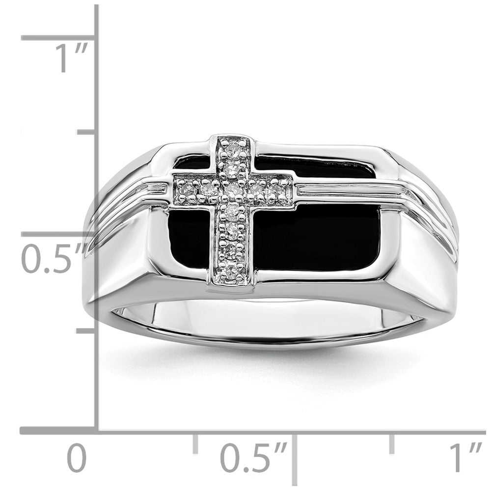 14K White Gold Lab Grown VS/SI FGH Dia Black Onyx Cross Men's Ring