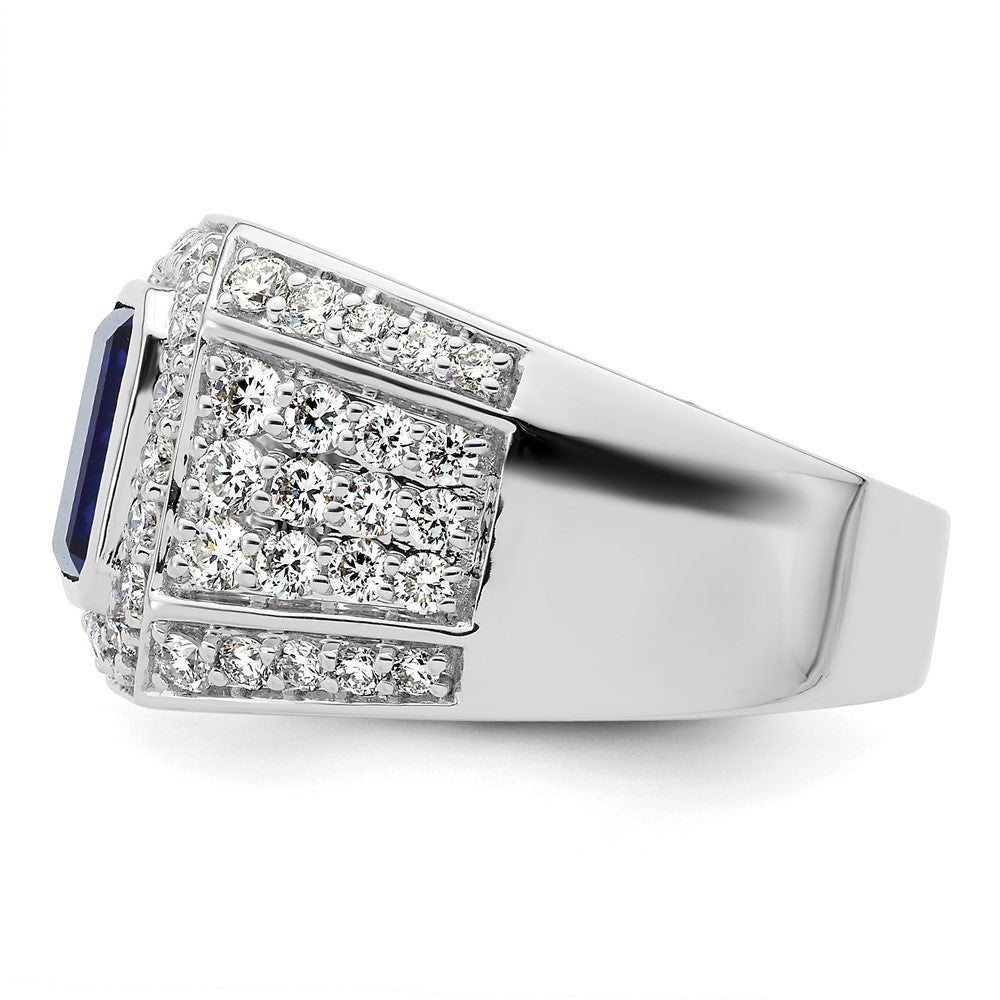 10k WG Created Sapphire & VS/SI FGH Lab Grown Diamond Mens Ring