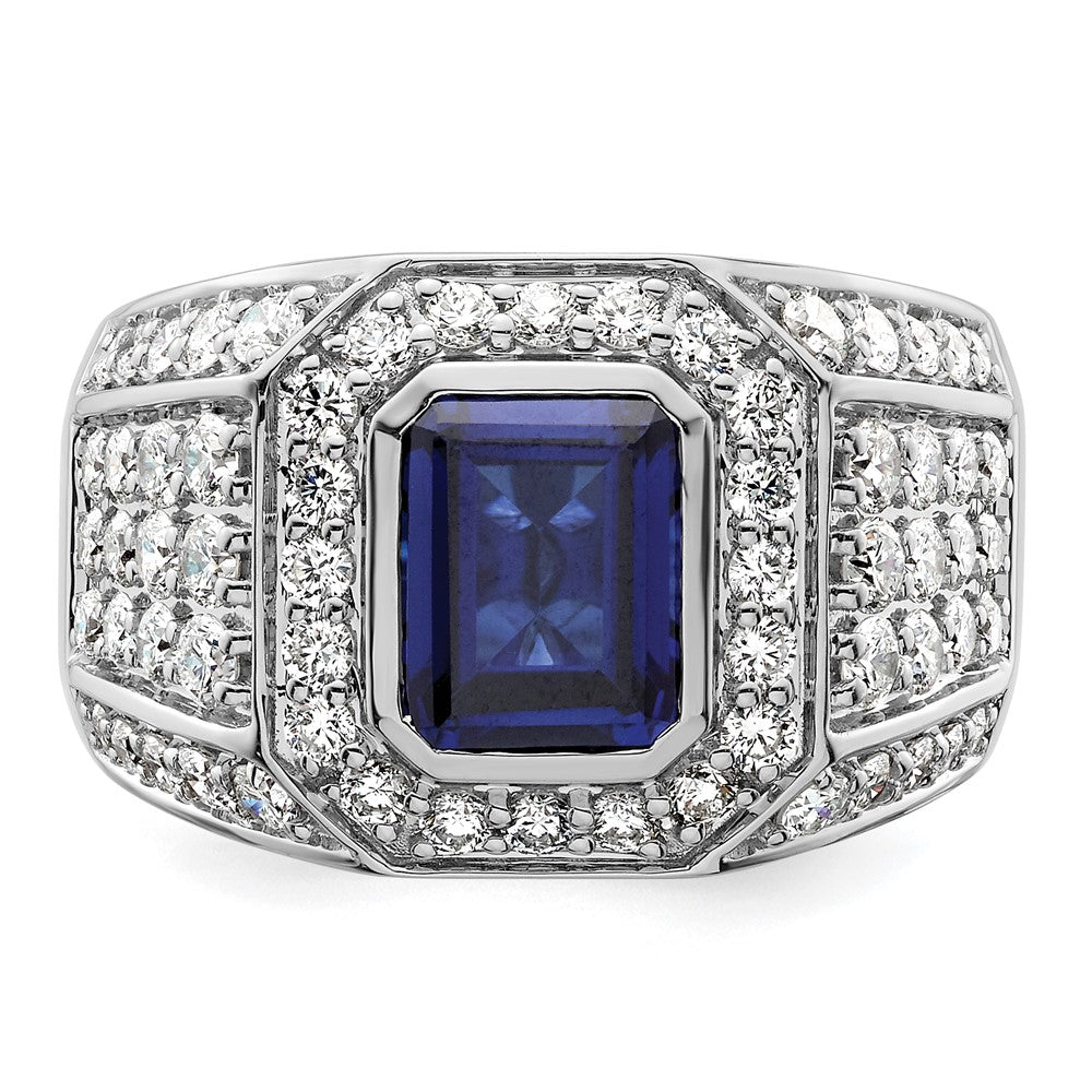 10k WG Created Sapphire & VS/SI FGH Lab Grown Diamond Mens Ring