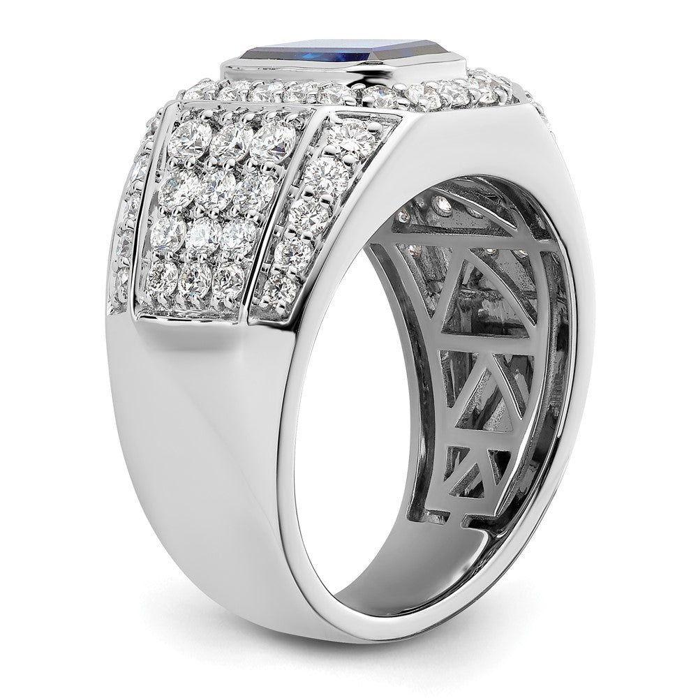 10k WG Created Sapphire & VS/SI FGH Lab Grown Diamond Mens Ring