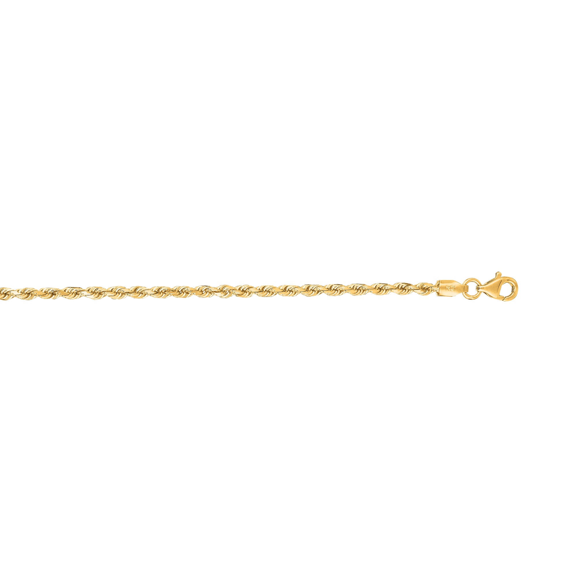 14K Yellow Gold 2.5mm Diamond Cut Royal Rope 30" Chain with Lobster Lock