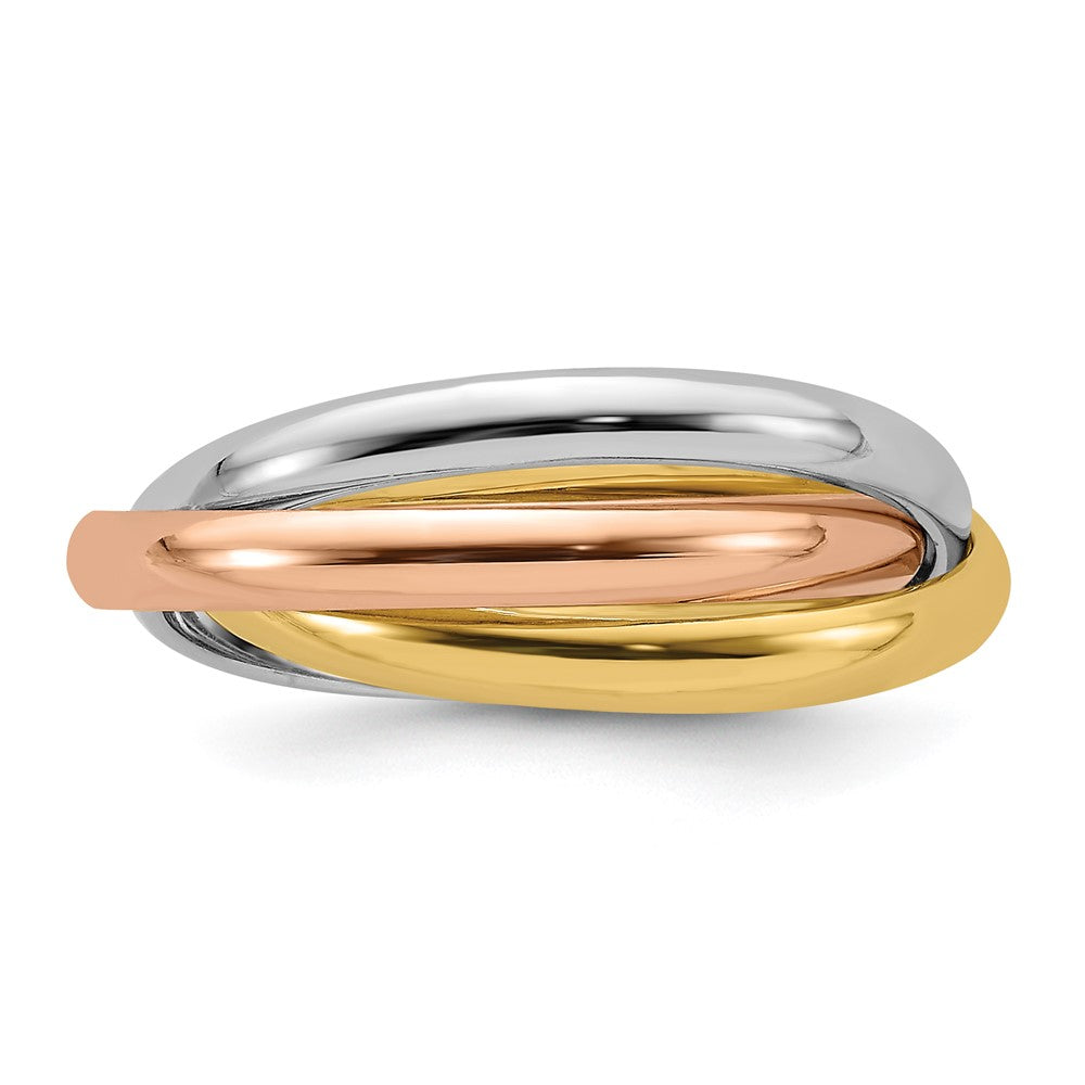 14k Tri-color Polished Rolling Ring Size 6.5