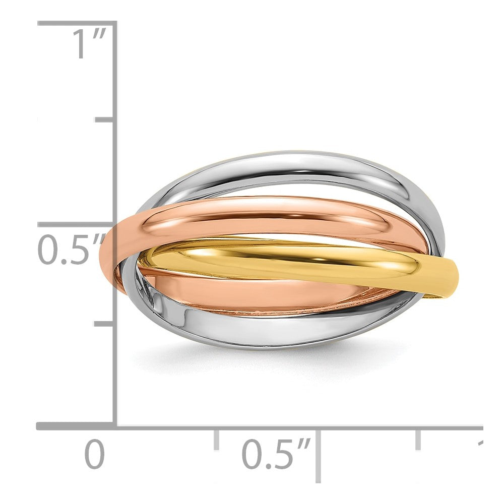 14k Tri-color Polished Rolling Ring Size 6.5