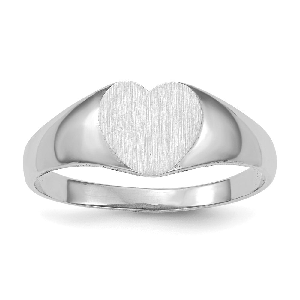 14k White Gold 7.0x9.5mm Closed Back Heart Signet Ring