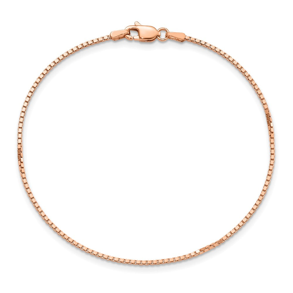 14K Rose Gold 8 inch 1.10mm Box Link with Lobster Clasp Bracelet